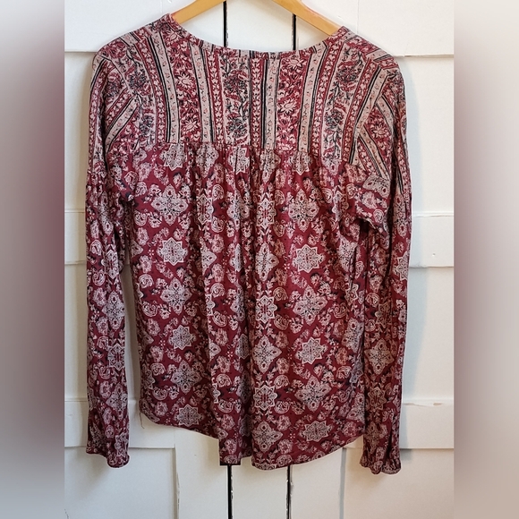 Lucky Brand Women's Burgundy Wine Red Patterned Long Sleeve Top | Medium - Picture 2 of 5